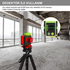 KOBB KBL35G Profesyonel Li-ion Şarjlı 4X360⁰ Otomatik Hizalamalı Yeşil Çapraz Çizgi Lazer Distomat+Uzaktan Kumanda