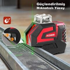 KOBB KBL32GTP Profesyonel Li-ion Yatay 360° ve Dikey Otomatik Hizalamalı Yeşil Nokta Şakül ve Çapraz Çizgi Lazer+Tripod