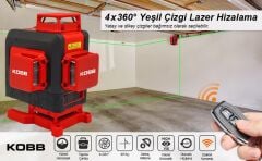KOBB KBL35G Profesyonel Li-ion Şarjlı 4X360⁰ Otomatik Hizalamalı Yeşil Çapraz Çizgi Lazer Distomat+Uzaktan Kumanda