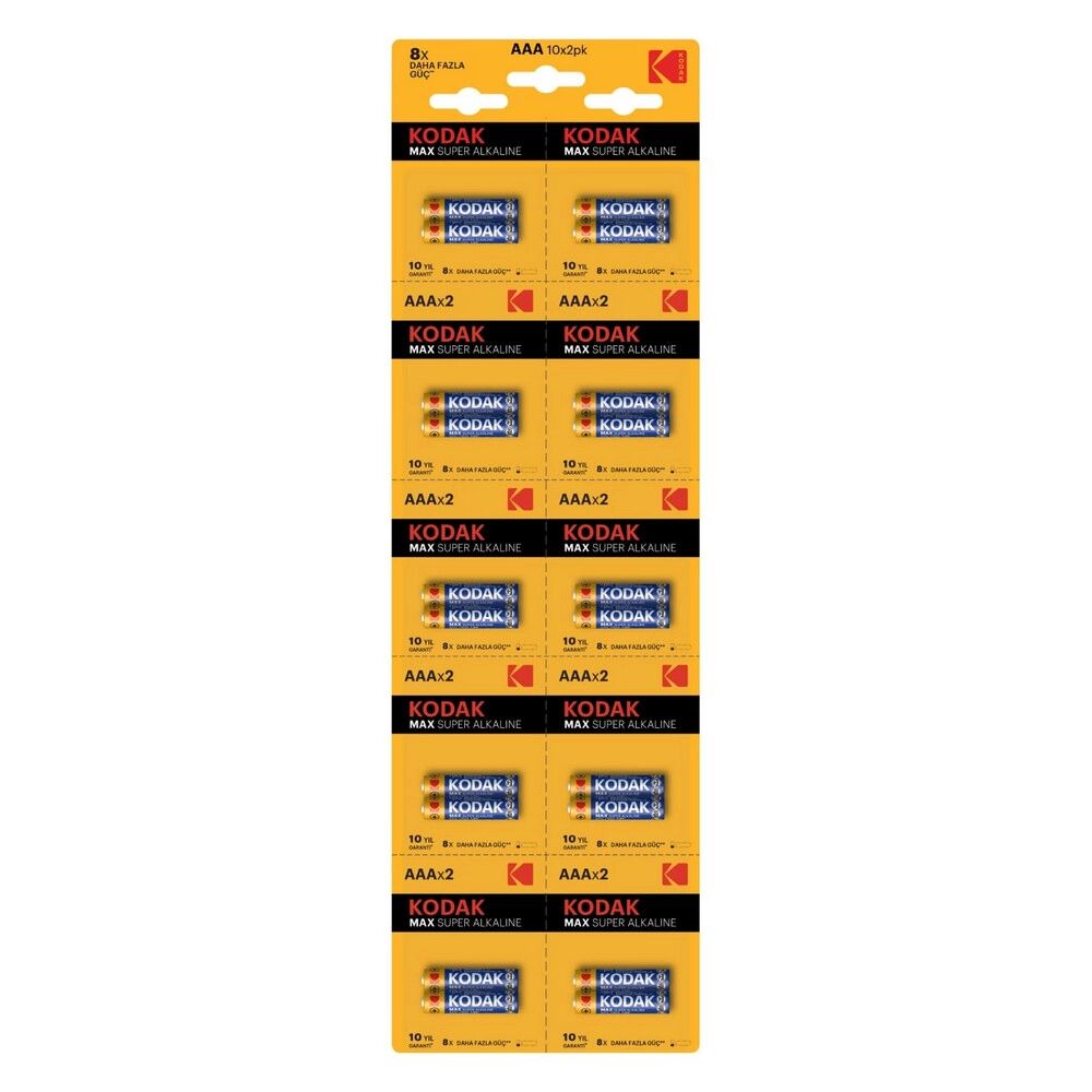 Kodak 20 Adet Max Super Alkalin İnce Pil - Aaa ( 2'Li Ayrılabilir )