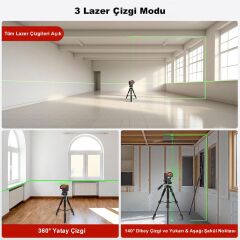 KOBB KBL32G Profesyonel Li-ion Yatay 360° ve Dikey Otomatik Hizalamalı Yeşil Nokta Şakül ve Yeşil Çapraz Çizgi Lazer