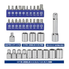 WORKPRO WP200555 1/4'’ 1/2’’ 38 Parça Cr-V Lokma ve Topaç Cırcır Araç Tamir Seti