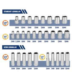 WORKPRO WP202524 1/4'’ 3/8’’ Metrik 75 Parça Cr-V Profesyonel Lokma Takımı
