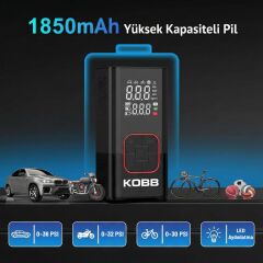 KOBB KB412 Li-ion Şarjlı 150 PSI Dijital Göstergeli Akıllı Lastik Şişirme Pompası+ Powerbank + SOS + Led Lamba