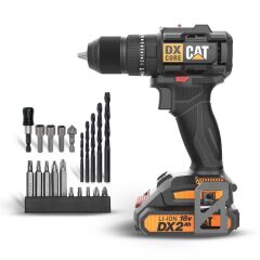 CAT DX1010.1 18Volt 2.0Ah Li-ion Çift Akülü Kömürsüz Profesyonel Şarjlı Darbeli Matkap + 20 Parça Delme Vidalama Uç Seti