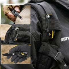 CAT DA980267 Kemer Askı Kancalı Şişe Açacaklı Katlanabilir 16CM Paslanmaz Çelik Siyah Kamp Çakısı