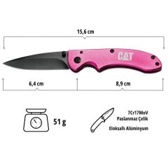 CAT DA980060 Kemer Askı Kancalı Katlanabilir 15CM Paslanmaz Çelik Pembe Kamp Çakısı