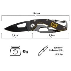 CAT DA980266 Kemer Askı Kancalı Karabinalı Katlanabilir 13CM Paslanmaz Çelik Siyah Kamp Çakısı