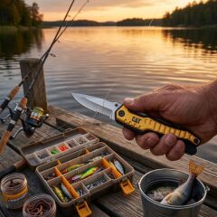 CAT DA980045 9 IN 1 Çok Fonksiyonlu Katlanabilir 27CM Paslanmaz Çelik Sarı Kamp Çakısı Bıçağı + Taşıma Kılıfı