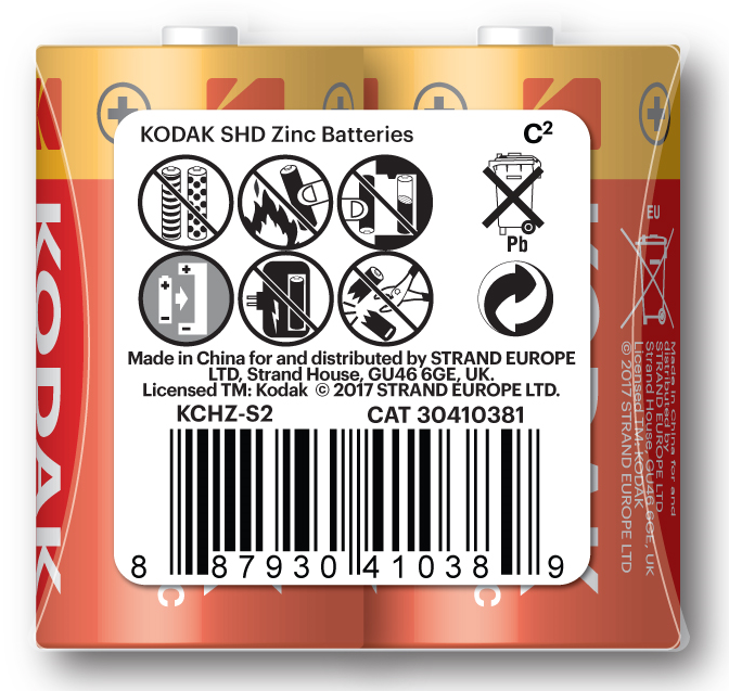 KCHZ-S2 KODAK 2 ADET ÇİNKO KARBON SHRİNK ORTA PİL