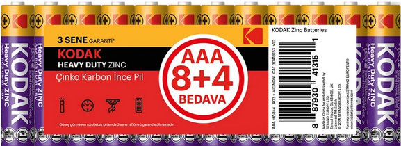 KAAHZ-8+4 KODAK 12 ADET ÇİNKO KARBON SHRİNK KALEM PİL