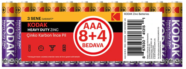 K3AHZ-8+4 KODAK 12 ADET ÇİNKO KARBON SHRİNK İNCE PİL